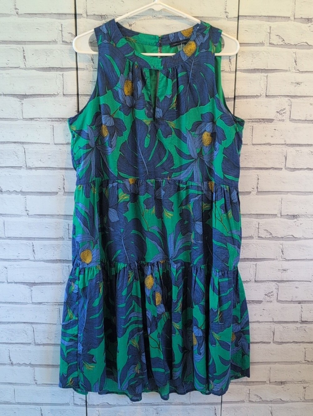 Tommy Hilfiger Women's Size 10 Sleeveless Dress Blue Green Tropical Floral Lined